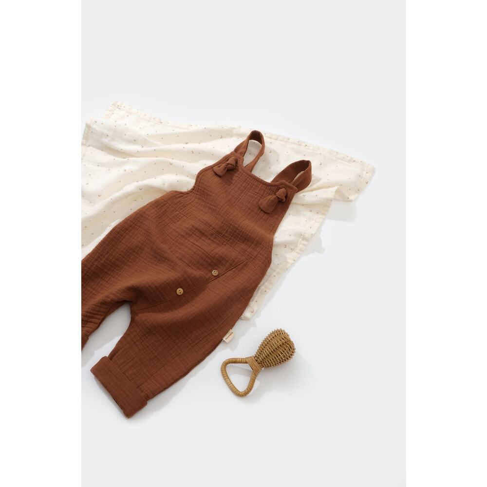 Organic Cotton Baby Overalls Brown 12-18M GOTS Certified Romper - Picture 2 of 8